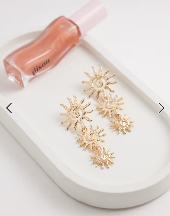 Accessorize triple sun long drop earrings in gold