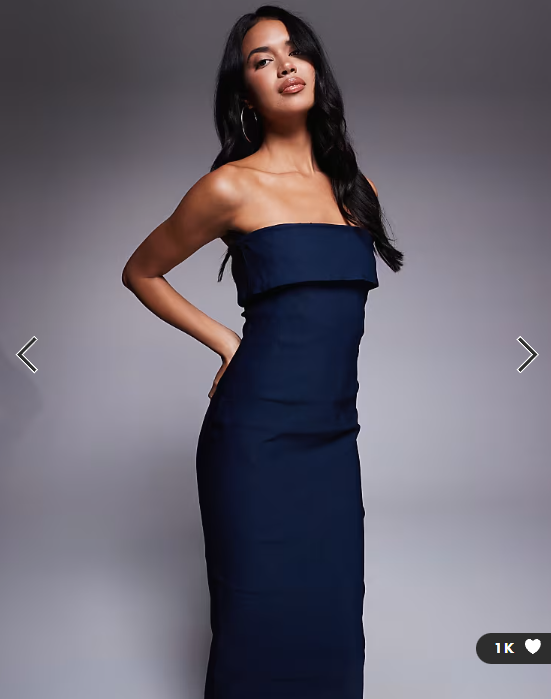 Vesper bengaline bandeau fold over midaxi dress in navy