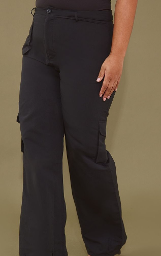 Plus Black Peach Skin Cargo Trouser