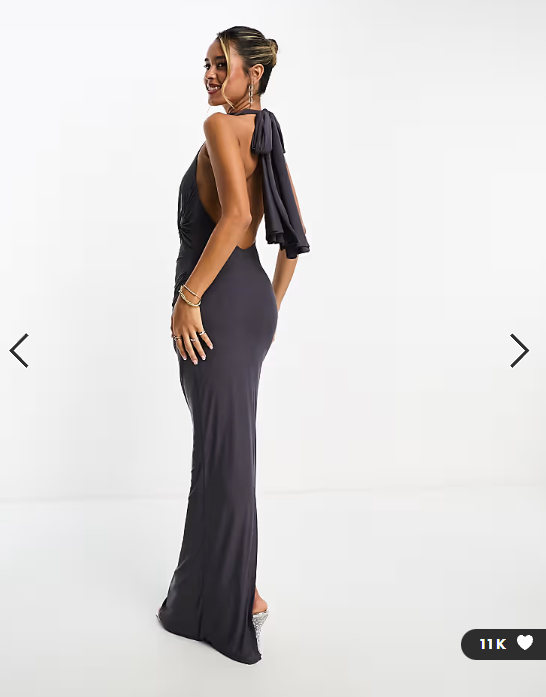 ASOS DESIGN mesh twist bust detail halter maxi dress with tie back neck in charcoal grey