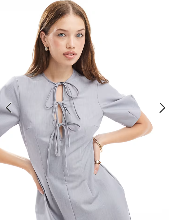ASOS DESIGN puff sleeve tie front midi dress