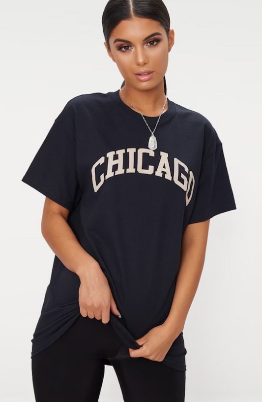 Black Chicago Graphic Oversized T Shirt