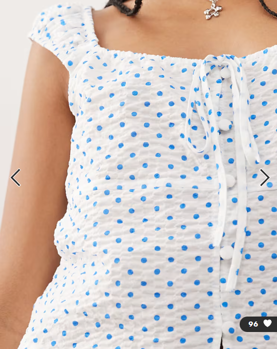 COLLUSION tie front babydoll top in blue spot