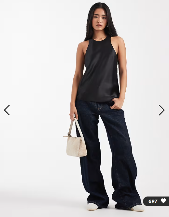 ASOS DESIGN satin racer cami in black