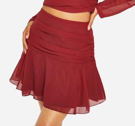 Boohoo - Chiffon Ruched Side Drop Hem Mini - red