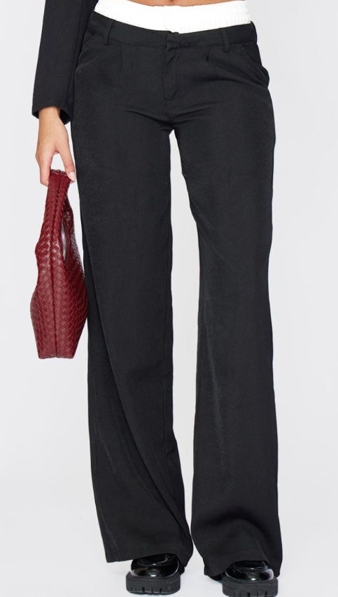 Tall Black Premium Woven Double Waistband Tailored Trouser