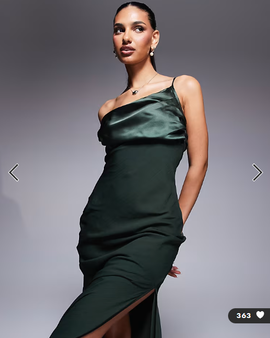 ASOS DESIGN satin chiffon mix draped one shoulder maxi dress in dark green
