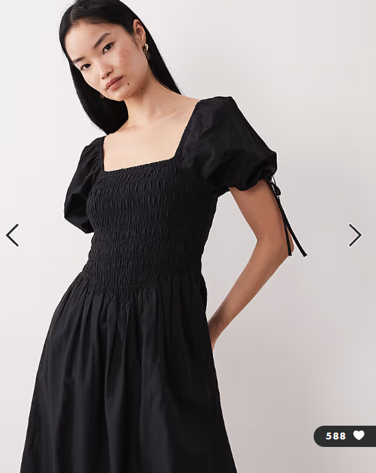 Wednesday's Girl shirred detail midaxi smock dress in black