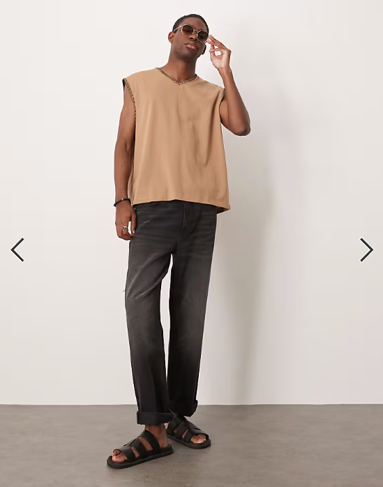ASOS DESIGN oversized boxy v neck tank with stitch detail in brown