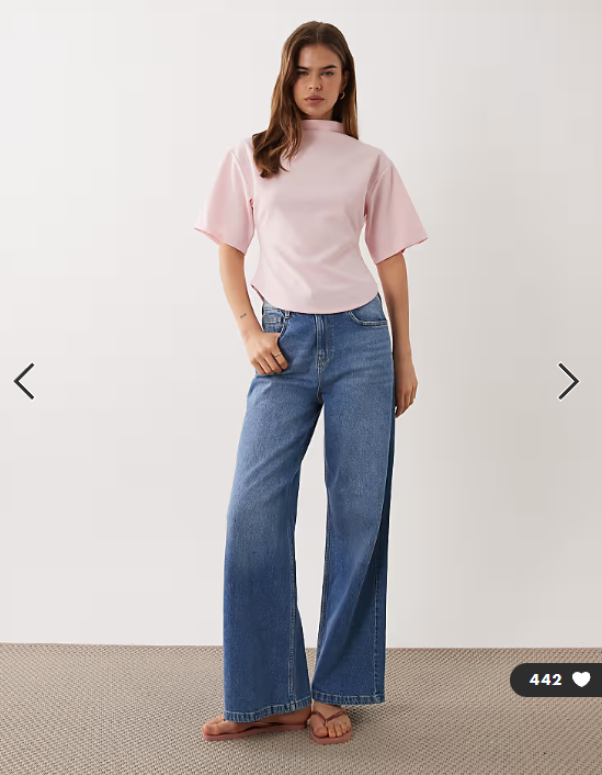 ASOS DESIGN short sleeve with high neck top in pastel pink