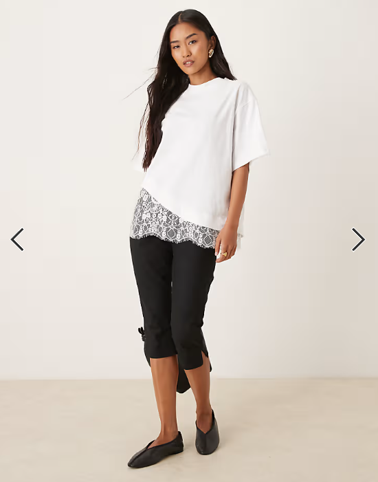 ASOS DESIGN short sleeve t-shirt with lace hem in white
