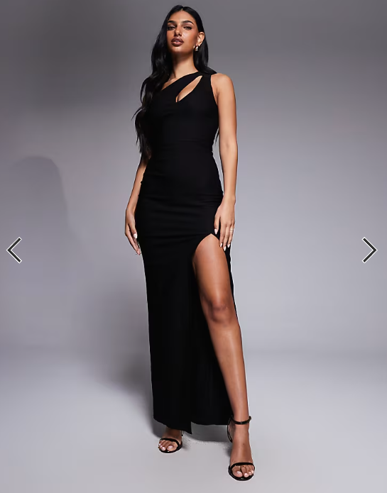 Vesper bengaline cut out front detail thigh split maxi dress in&nbsp;black