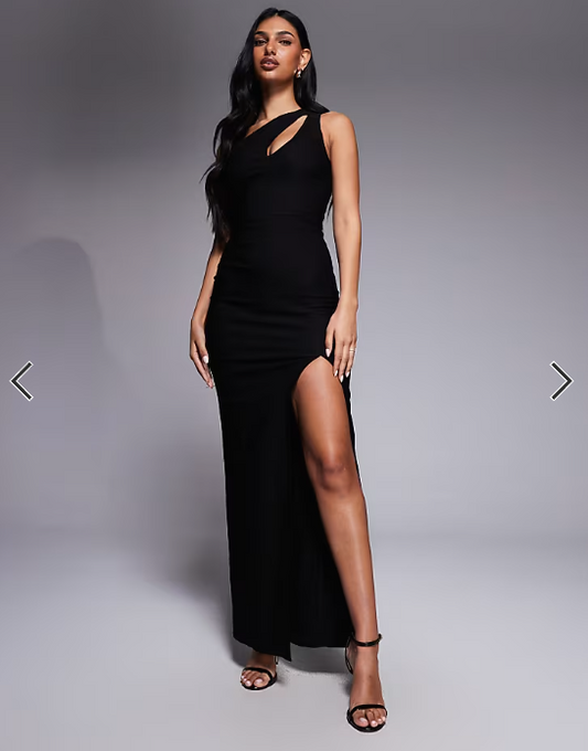 Vesper bengaline cut out front detail thigh split maxi dress in&nbsp;black