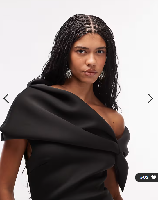 ASOS DESIGN exaggerated bardot midi dress in black scuba-style fabric