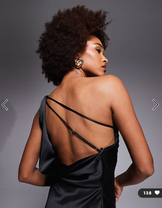 ASOS DESIGN Tall one shoulder asymmetric drape satin maxi dress in black