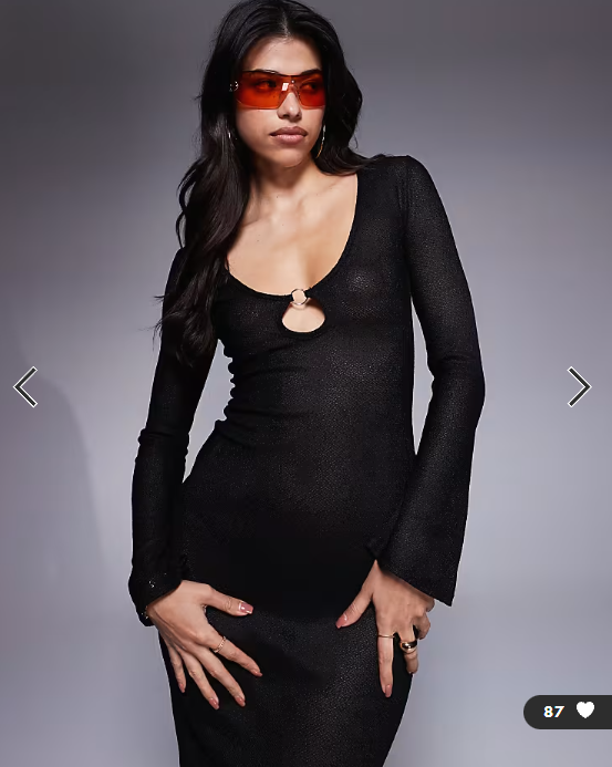 Missyempire beach sheer knit keyhole maxi dress in black