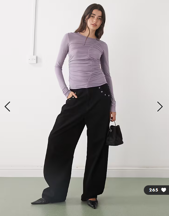 Monki asymmetric ruched top in lilac