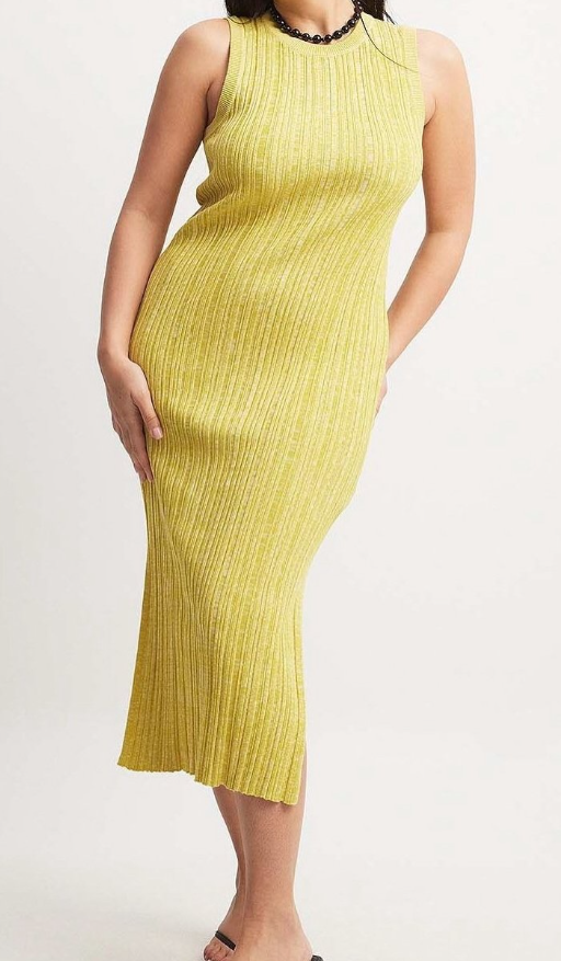 NAKD - Knitted Ribbed Sleevless Midi Dress- Green