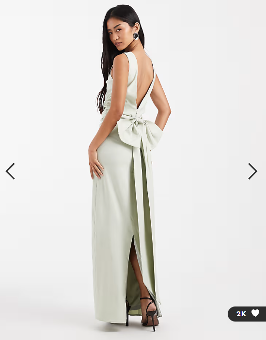 TFNC Bridesmaid bengaline maxi dress with detachable bow back in sage green