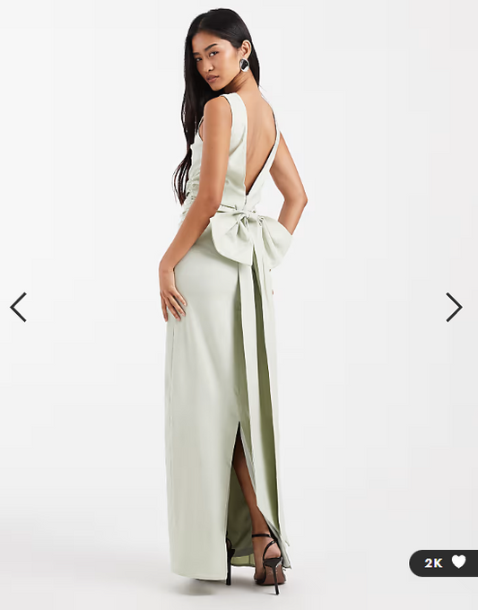 TFNC Bridesmaid bengaline maxi dress with detachable bow back in sage green