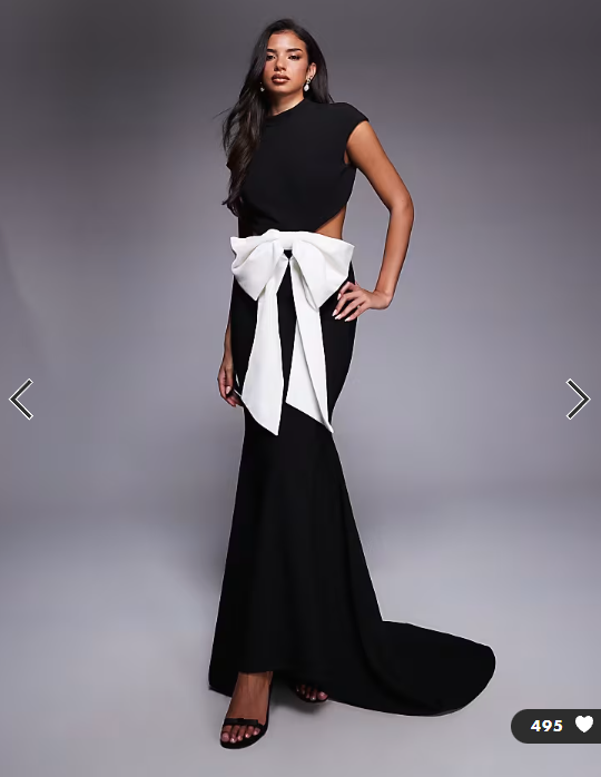 ASOS LUXE cut out maxi dress with contrast bow in black
