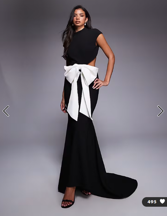 ASOS LUXE cut out maxi dress with contrast bow in black