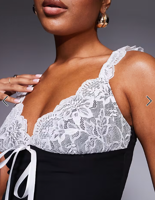 Princess Polly lace contrast bow detail top in black and white