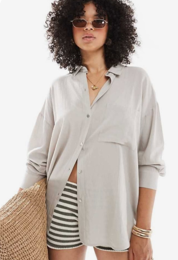 Pull&bear - oversized linen look shirt in beige