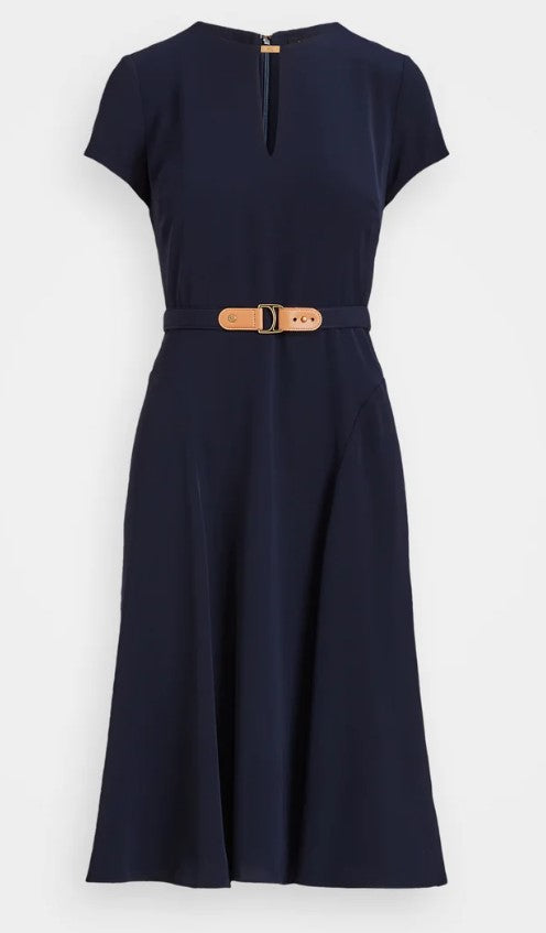 lauren ralph lauren belted georgette dress day dress lighthouse navy