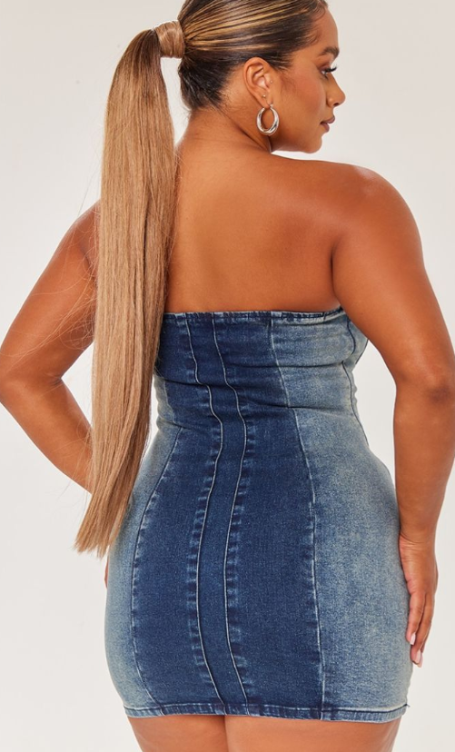 Shape Indigo Denim Seam Detail Bandeau Dress