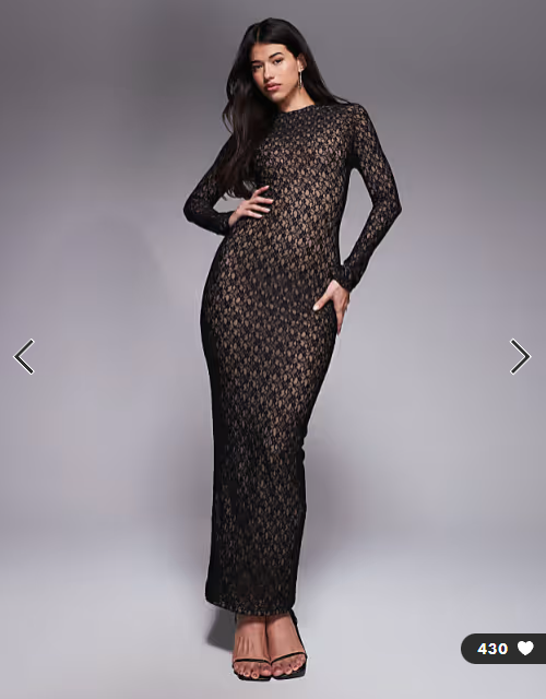 Ruched & Ready high neck long sleeve sculpting lace maxi dress in black