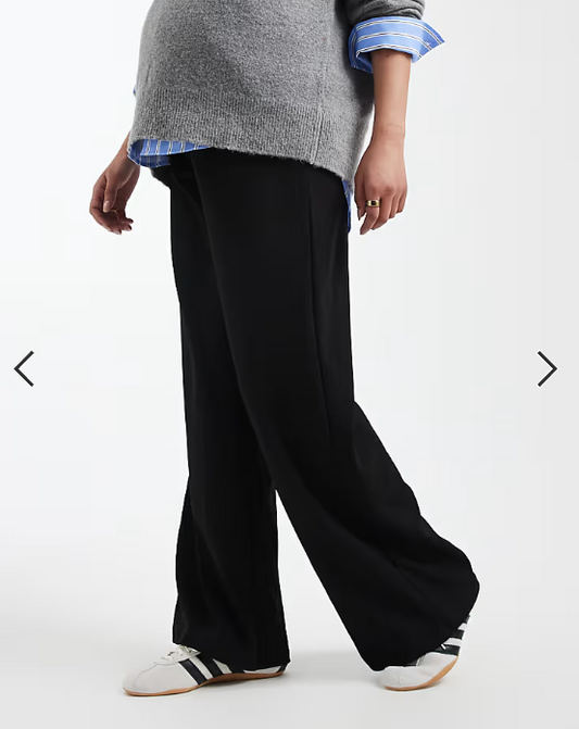 Mamalicious Maternity over the bump wide leg jersey trousers in black