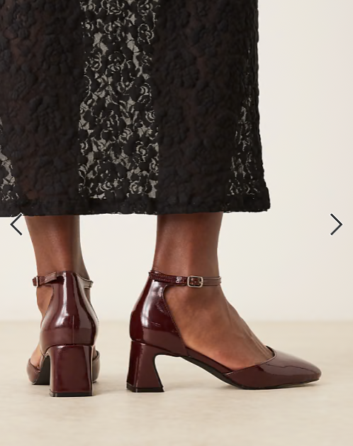 Glamorous Wide Fit Mary Janes in burgundy patent
