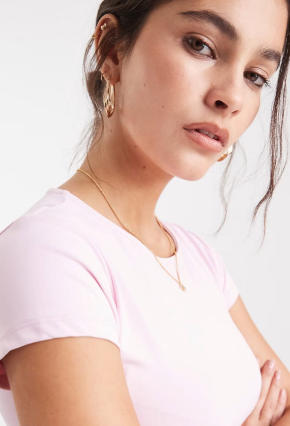 ASOS DESIGN polyamide slinky baby tee in pink