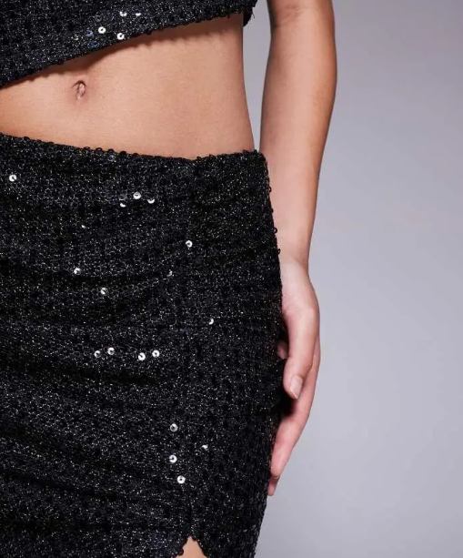 Asos Design Co-ord sequin mini skirt with black