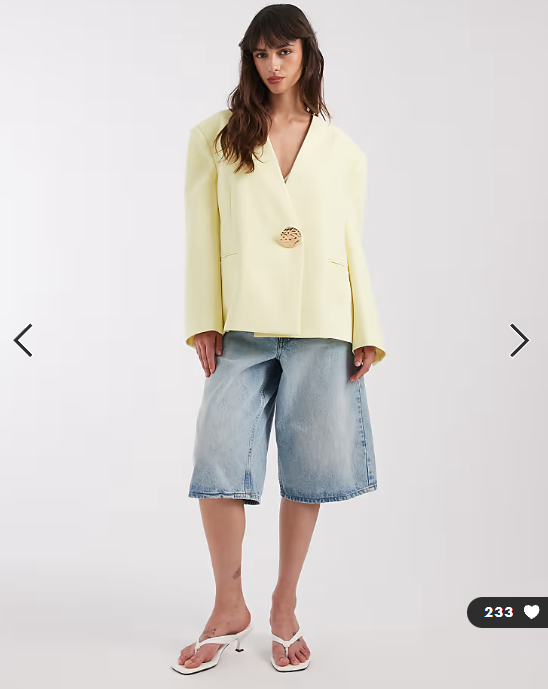 ASOS DESIGN oversized collarless blazer with trim in yellow