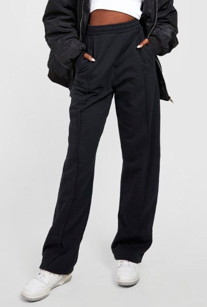 Boohoo Piping Detail Slouchy Wide Leg Jogger - black