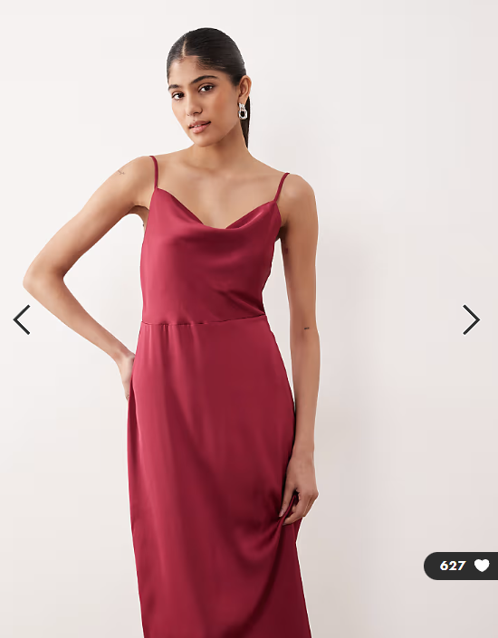 Vila satin cowl neck cami maxi dress in burgundy