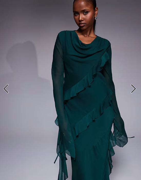 Daska chiffon ruffle maxi dress in emerald green