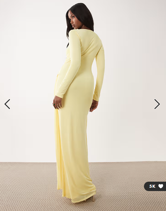 ASOS DESIGN mesh long sleeve maxi dress in lemon