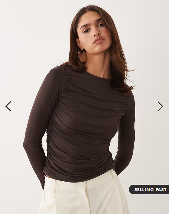 ASOS DESIGN ruched long sleeve top in chocolate