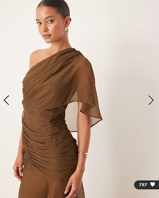ASOS DESIGN cape one shoulder ruched bodice maxi dress in deep olive