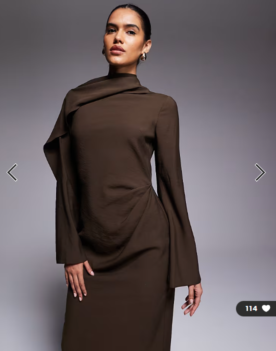 ASOS DESIGN long sleeved scarf detail maxi dress in chocolate