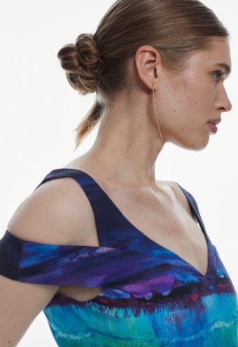 Painterly Stripe Strap Detail Pencil Midi Dress