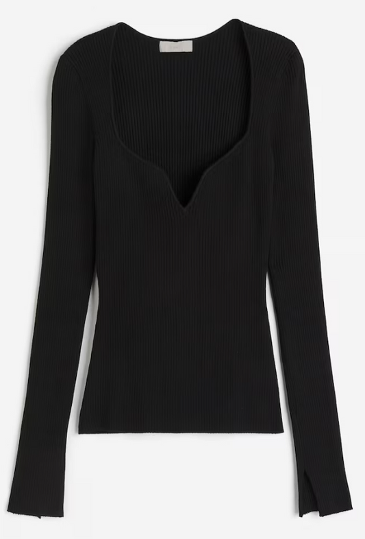 H&M - RIB-KNIT SWEETHEART-NECK