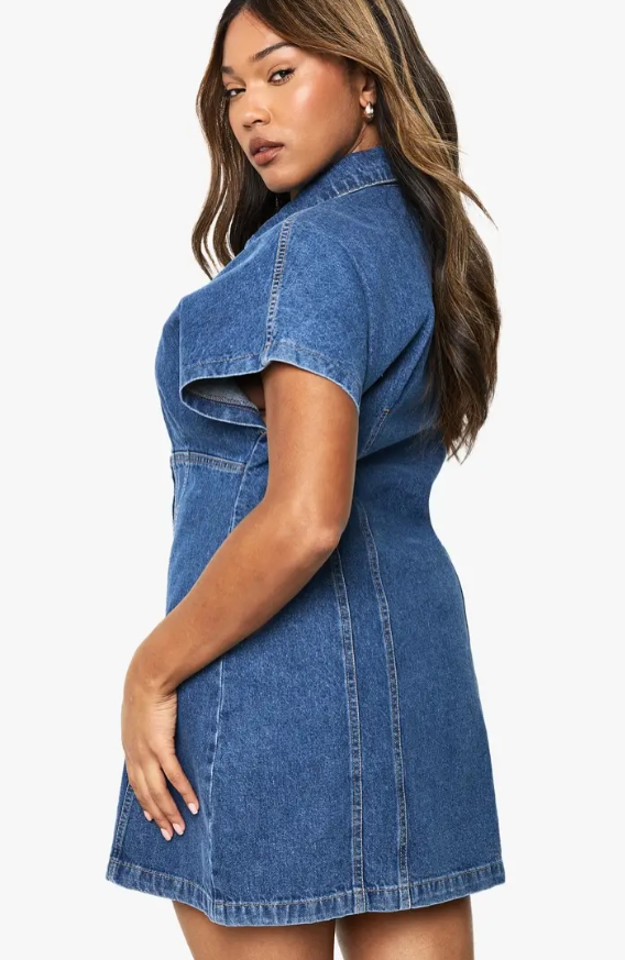 boohoo Plus Button Down Denim Mini Dress