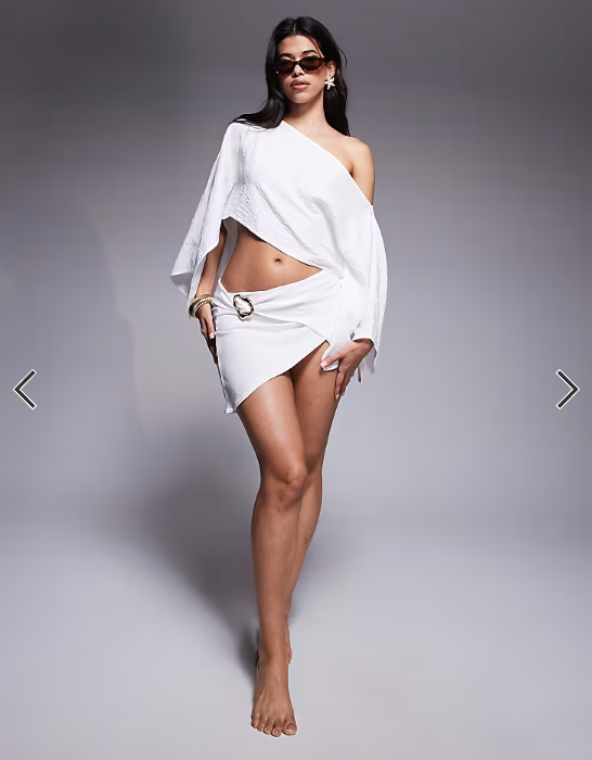 Missyempire chiffon metal detail wrap mini skirt co-ord in white