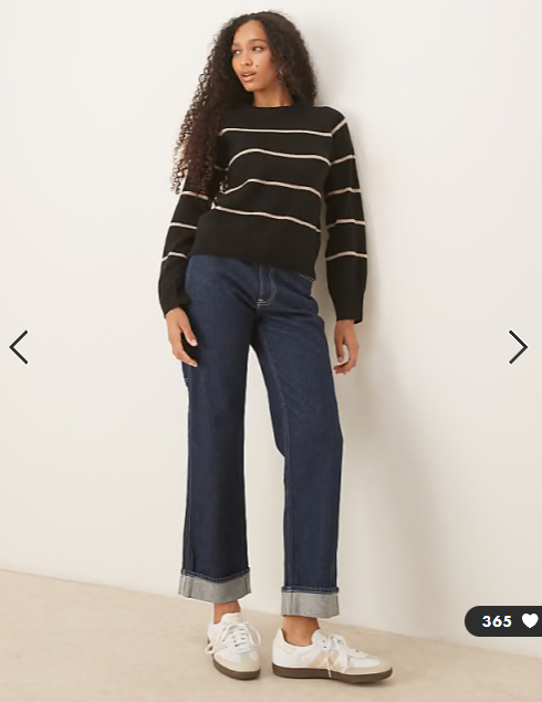 Brave Soul knit crew neck sweater in black and beige stripe