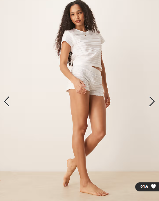 ASOS DESIGN scallop pointelle tee & shorts pajama set in white