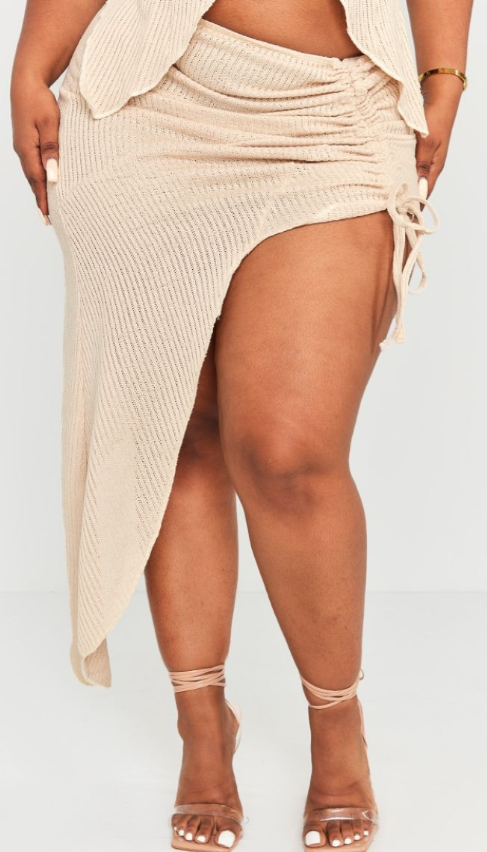 Plus Stone Textured Knit Ruched Midi Skirt
